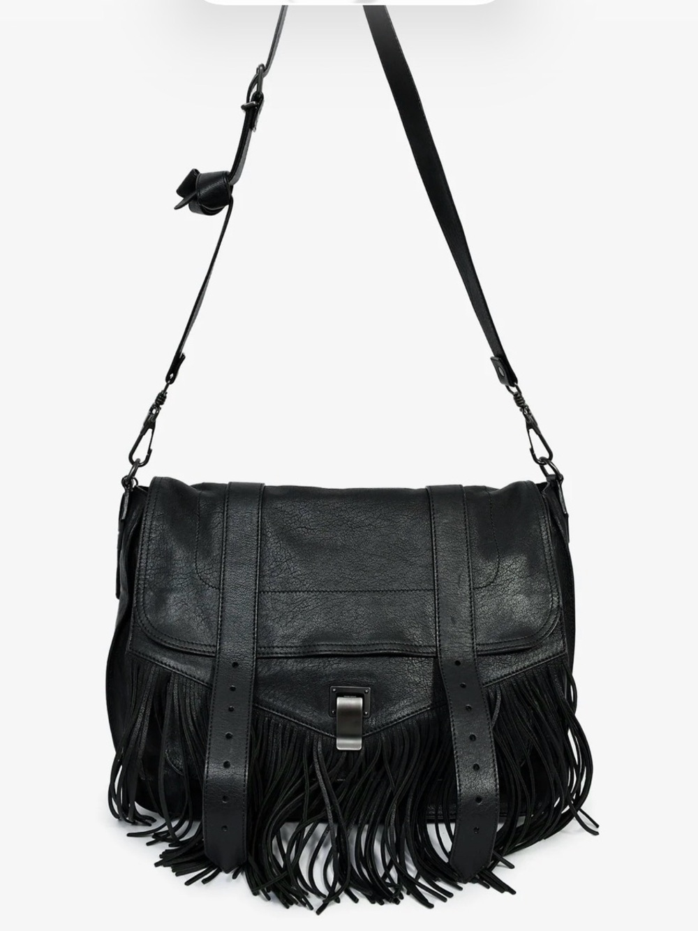 PROENZA SCHOULER black leather PS1 fringe bag
